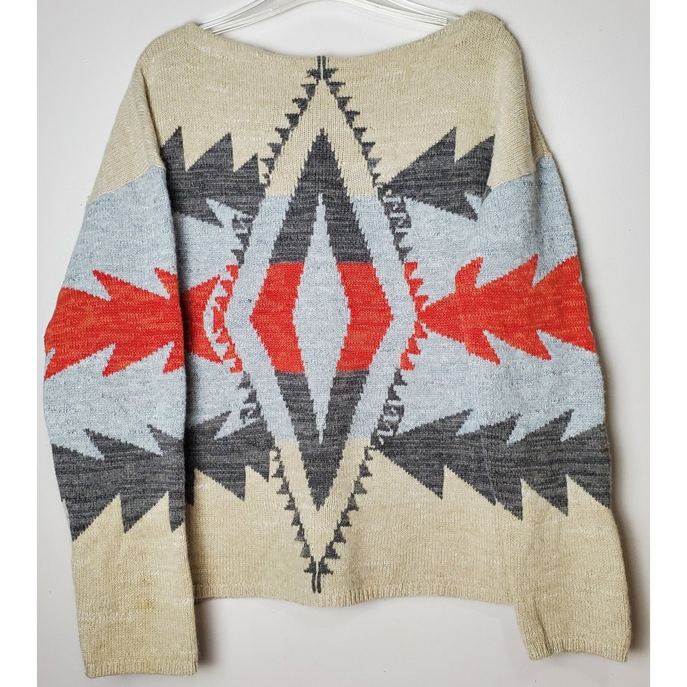 Ralph Lauren Lambswool Linen Southwestern Aztec Pullover XL Sweater Boho Coastal